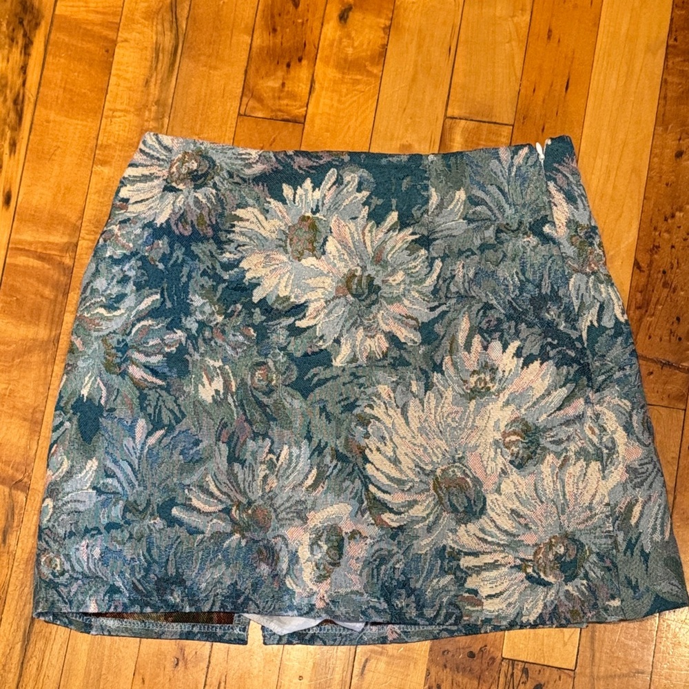Commense Floral Mini Skirt - Blue and Cream
